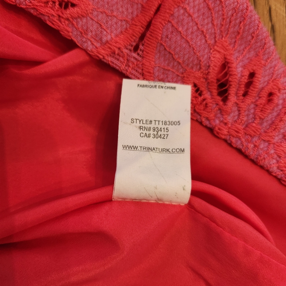 Trina Turk Coral Pink Floral Lace V-Neck Mini Dress - Picture 7 of 9